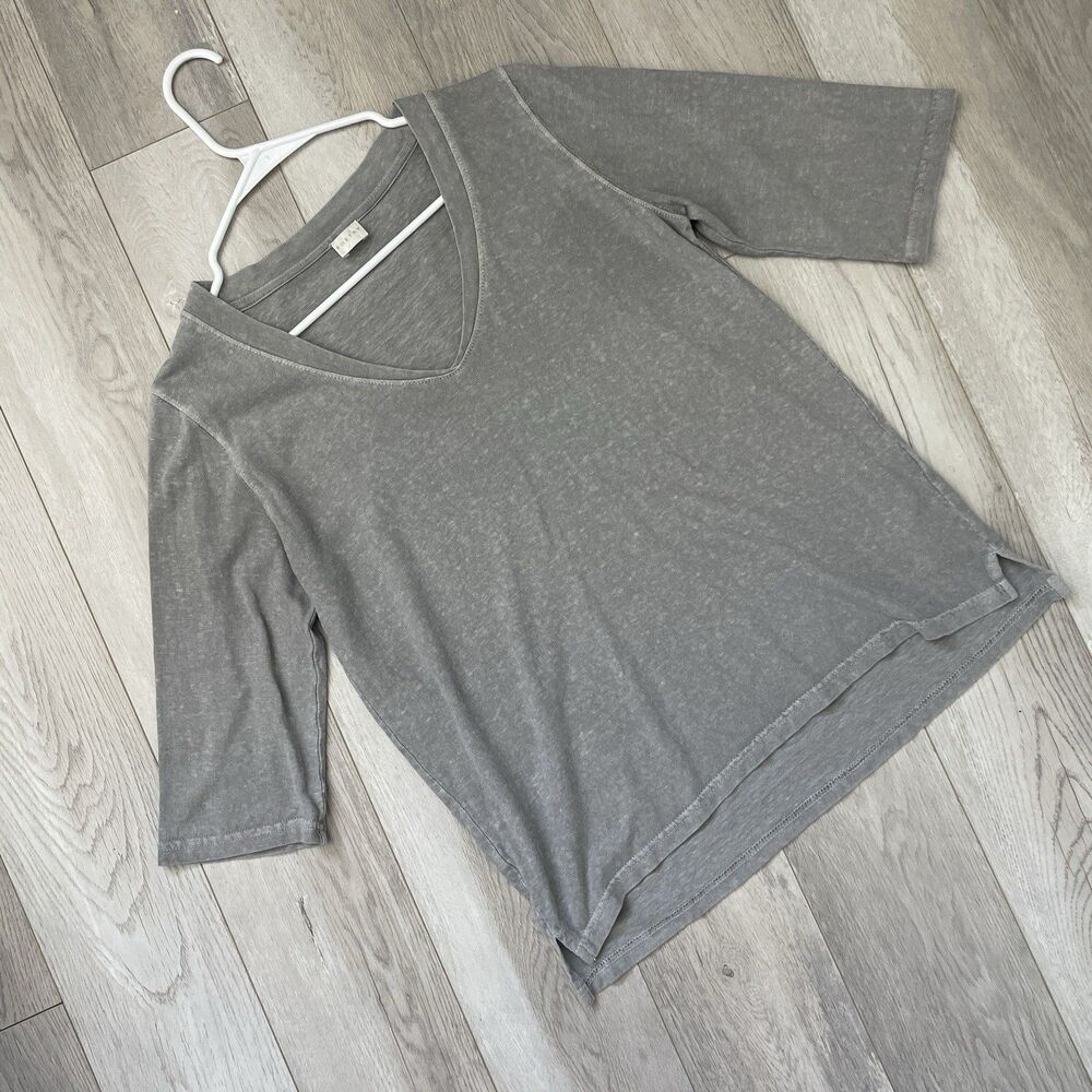 Poetry Hemp Top organic cotton v neck 3/4 womens Gray size 6 minimalist natural